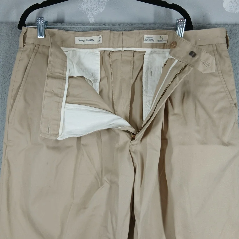 John W. Nordstrom Pleated Cuffed Cotton Chino Pants 40x30 Khaki Beige